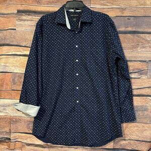 Paul Fredrick Navy Blue Paisley Long Sleeve Dress Shirt Button 16 x 33 Flip Cuff